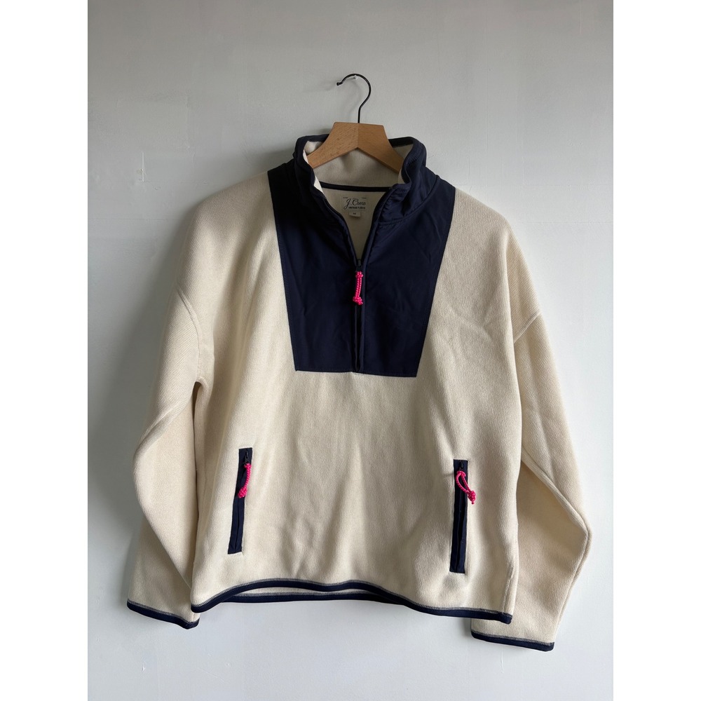 J.Crew Vintage Fleece Quarter Zip Pullover Cream Navy Colorblock grandmacore M